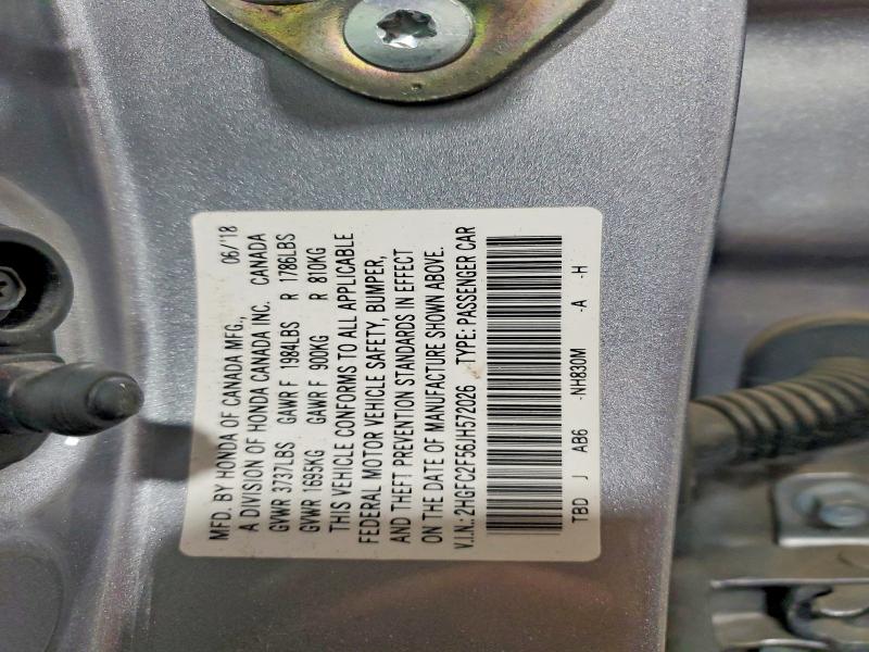 48793506 :رقم المزاد ، 2HGFC2F56JH572026 vin ، 2018 Honda Civic مزاد بيع