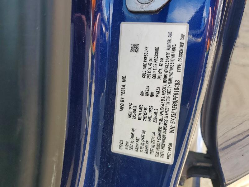 48895946 :رقم المزاد ، 5YJ3E1EB0PF610488 vin ، 2023 Tesla Model 3 مزاد بيع