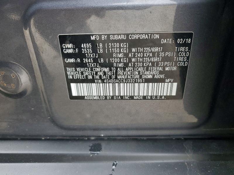 51779426 :رقم المزاد ، 4S4BSACC9J3321951 vin ، 2018 Subaru Outback مزاد بيع