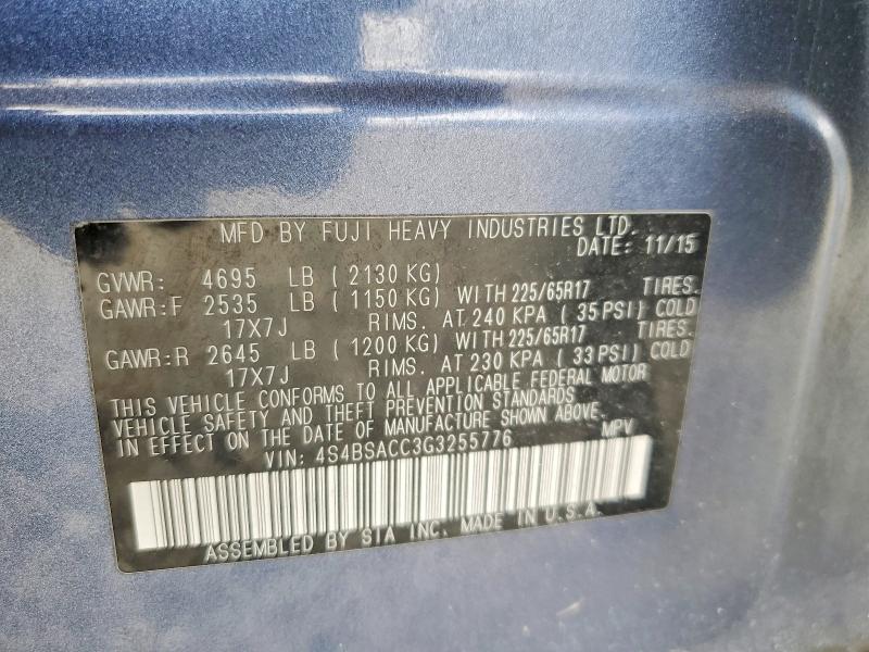 50769226 :رقم المزاد ، 4S4BSACC3G3255776 vin ، 2016 Subaru Outback مزاد بيع