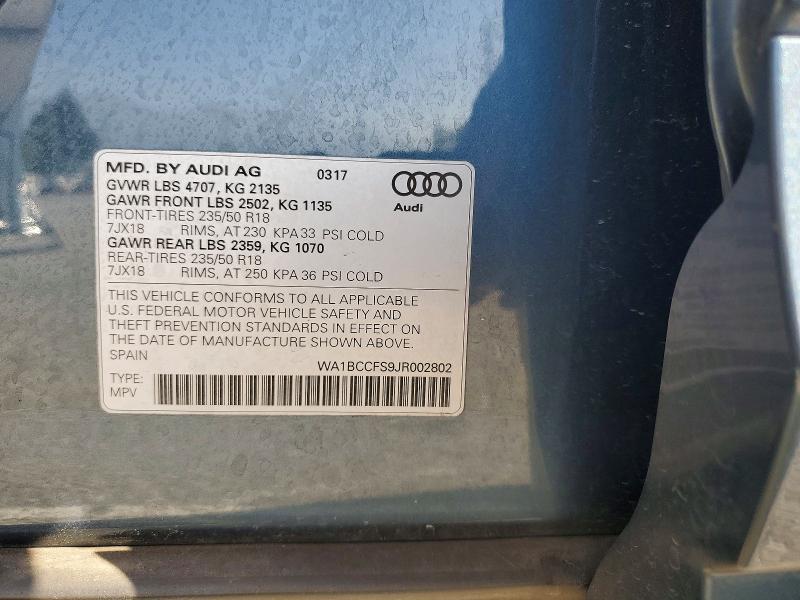 Aukcja sprzedaży 2018 Audi Q3, vin: WA1BCCFS9JR002802, numer aukcji: 51719606