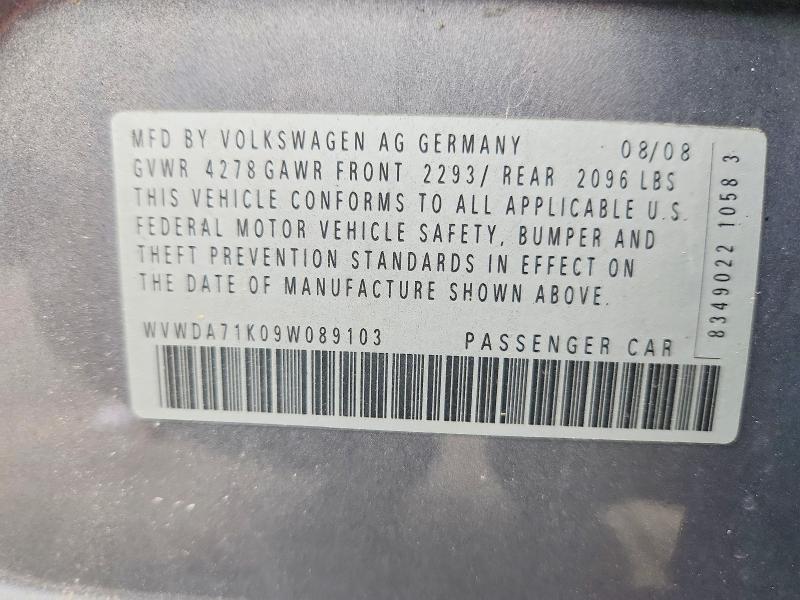 49607686 :رقم المزاد ، WVWDA71K09W089103 vin ، 2009 Volkswagen Rabbit مزاد بيع