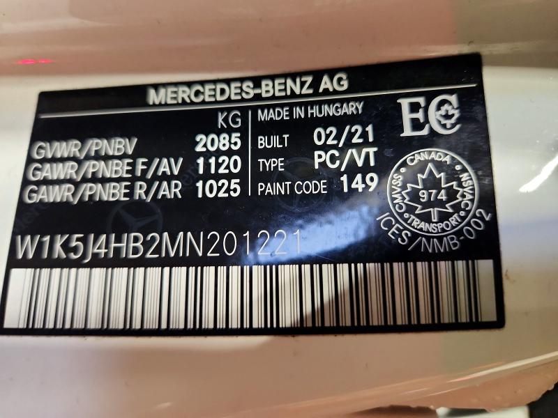 2021 Mercedes-benz Cla მანქანა იყიდება აუქციონზე, vin: W1K5J4HB2MN201221, აუქციონის ნომერი: 47883256