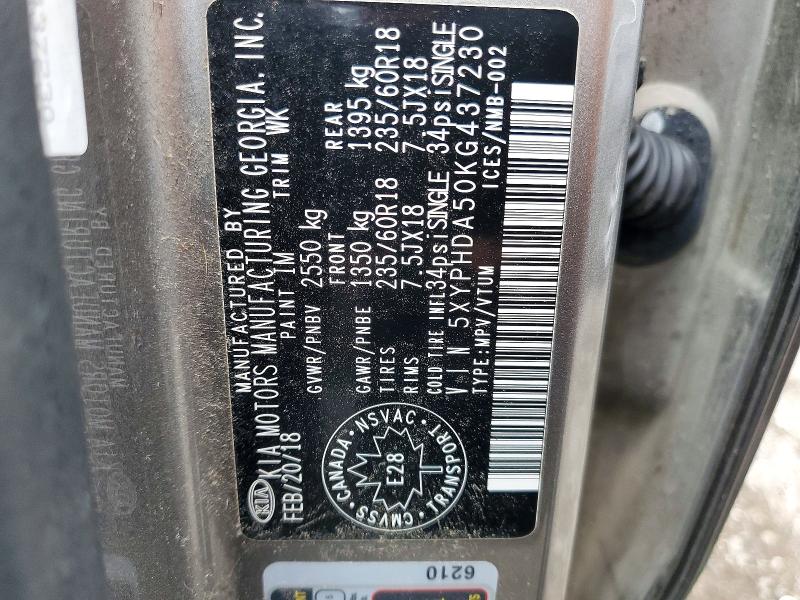 Продаж на аукціоні авто 2019 Kia Sorento Ex V6 4dr Awd, vin: 5XYPHDA50KG437230, номер лоту: 50013816