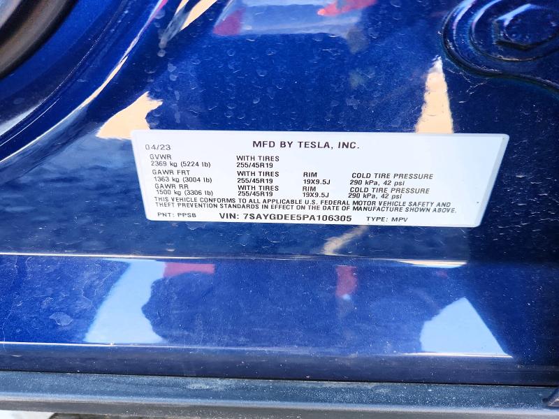 48940996 :رقم المزاد ، 7SAYGDEE5PA106305 vin ، 2023 Tesla Model Y مزاد بيع