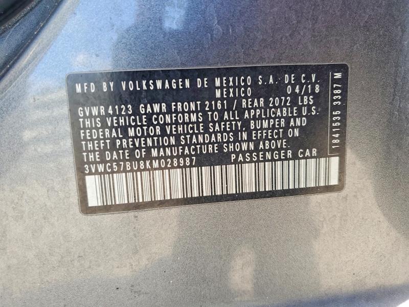 50495596 :رقم المزاد ، 3VWC57BU8KM028987 vin ، 2019 Volkswagen Jetta مزاد بيع