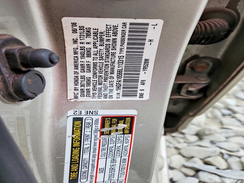 Aukcja sprzedaży 2006 Honda Civic, vin: 1HGFA16566L113315, numer aukcji: 49615666