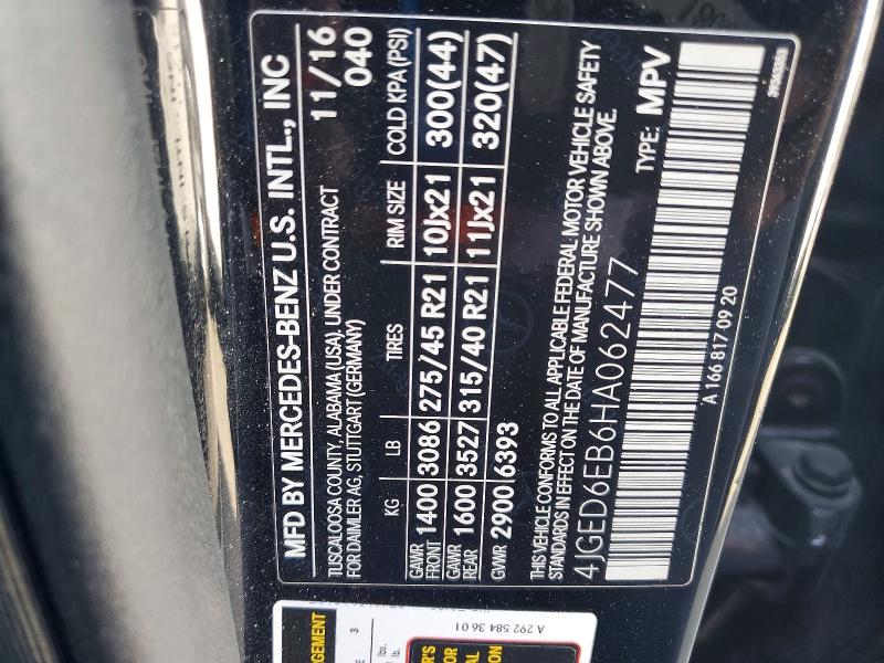 51311136 :رقم المزاد ، 4JGED6EB6HA062477 vin ، 2017 Mercedes-benz Gle Coupe مزاد بيع