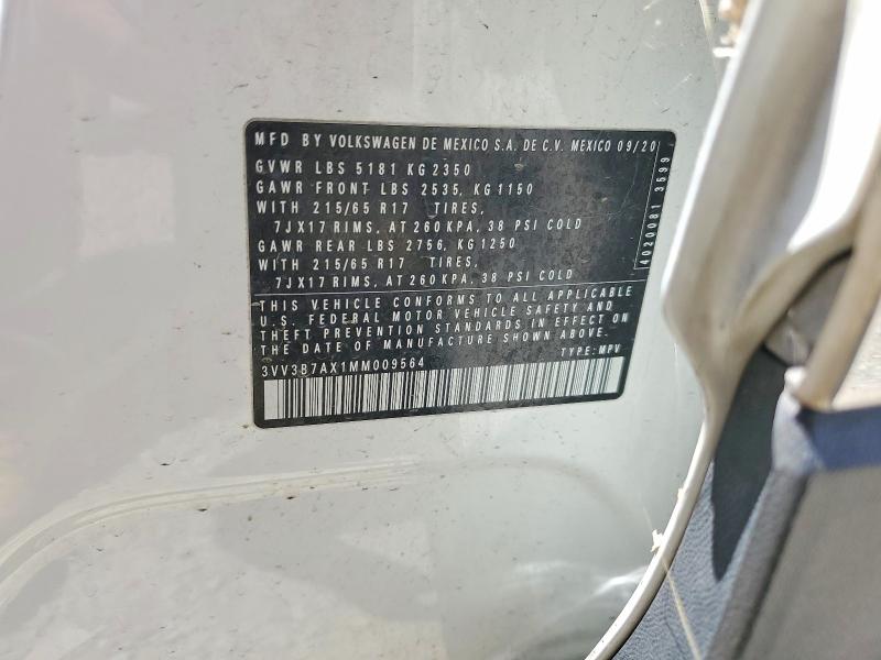 50712736 :رقم المزاد ، 3VV3B7AX1MM009564 vin ، 2021 Volkswagen Tiguan مزاد بيع