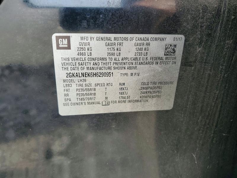 Aukcja sprzedaży 2017 Gmc Terrain, vin: 2GKALNEK6H6290951, numer aukcji: 51040466