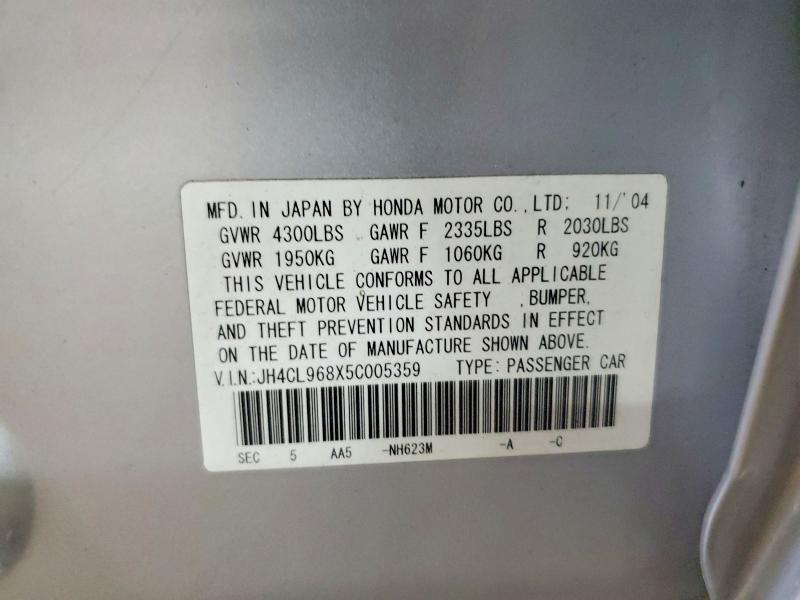 Продаж на аукціоні авто 2005 Acura Tsx, vin: JH4CL968X5C005359, номер лоту: 51171056