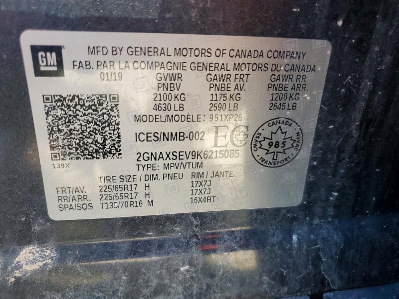 49286286 :رقم المزاد ، 2GNAXSEV9K6215085 vin ، 2019 Chevrolet Equinox مزاد بيع