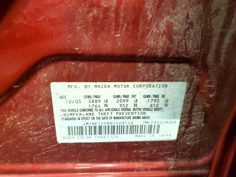 50974186 :رقم المزاد ، JM1BK324861468548 vin ، 2006 Mazda 3 مزاد بيع