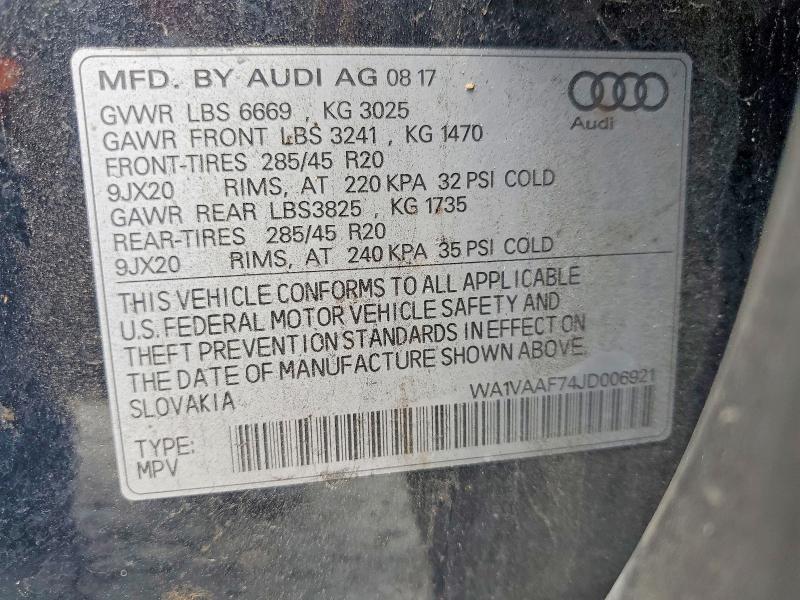 48715616 :رقم المزاد ، WA1VAAF74JD006921 vin ، 2018 Audi Q7 مزاد بيع
