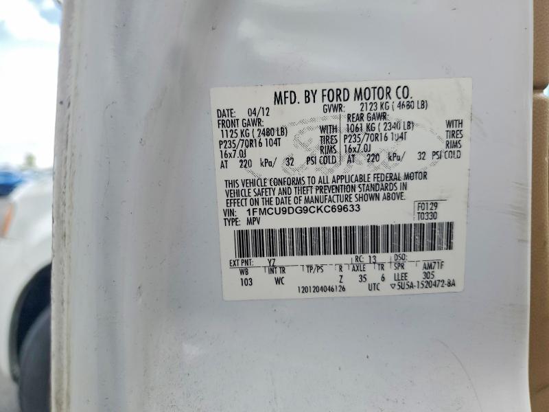 2012 Ford Escape მანქანა იყიდება აუქციონზე, vin: 1FMCU9DG9CKC69633, აუქციონის ნომერი: 50845196