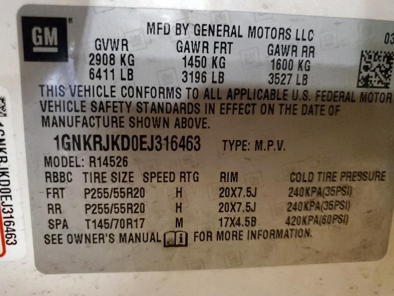 Aukcja sprzedaży 2014 Chevrolet Traverse, vin: 1GNKRJKD0EJ316463, numer aukcji: 48323196