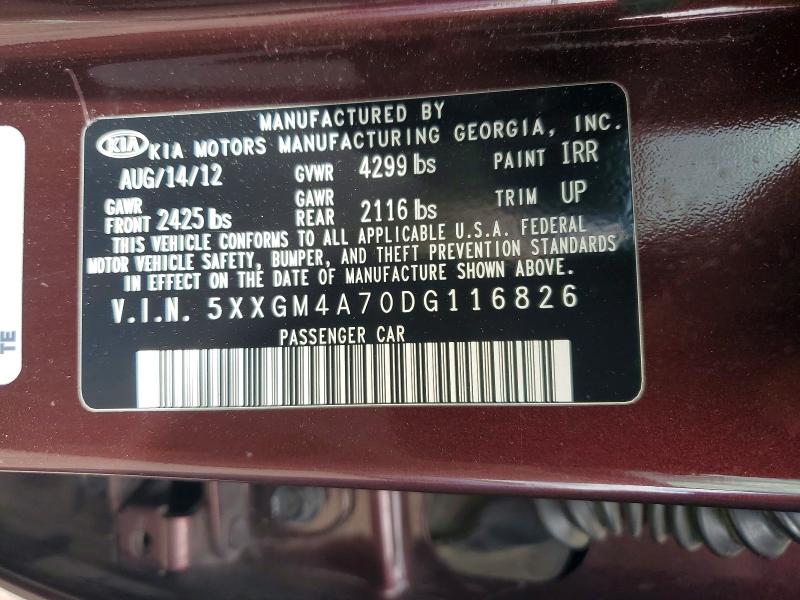 49785536 :رقم المزاد ، 5XXGM4A70DG116826 vin ، 2013 Kia Optima مزاد بيع