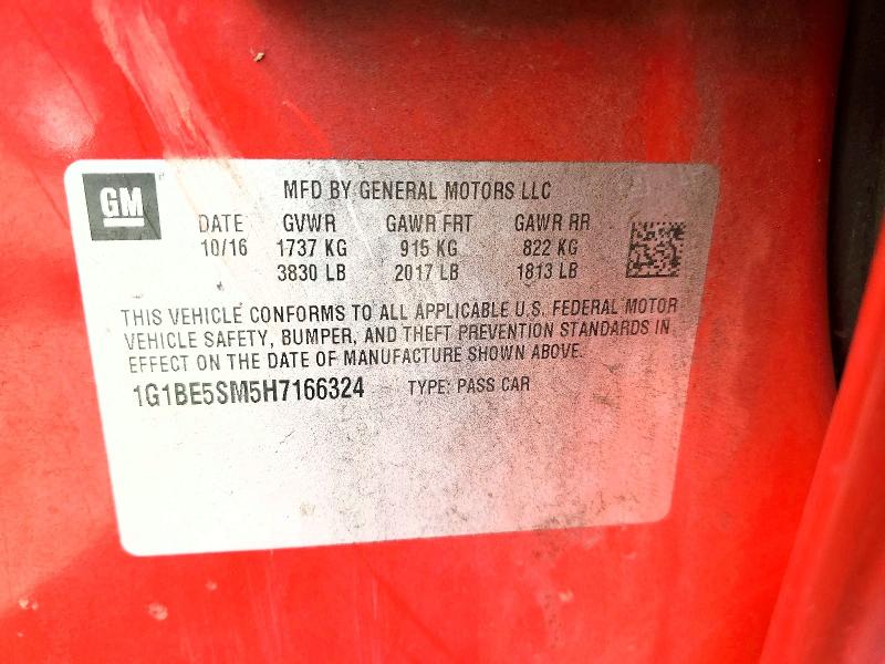 2017 Chevrolet Cruze მანქანა იყიდება აუქციონზე, vin: 1G1BE5SM5H7166324, აუქციონის ნომერი: 49459876