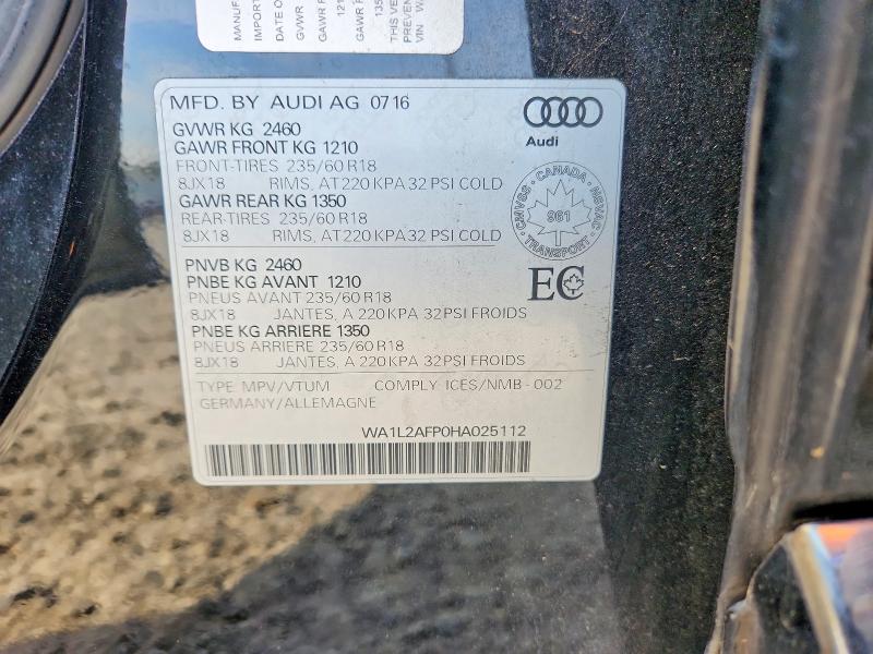 Продаж на аукціоні авто 2017 Audi Q5, vin: WA1L2AFP0HA025112, номер лоту: 48454796