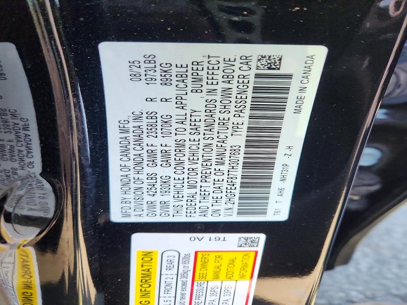 Продаж на аукціоні авто 2026 Honda Civic, vin: 2HGFE4F87TH307683, номер лоту: 51438116