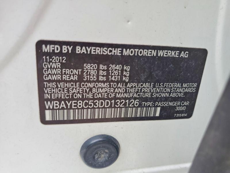 2013 Bmw 750 მანქანა იყიდება აუქციონზე, vin: WBAYE8C53DD132126, აუქციონის ნომერი: 47715956