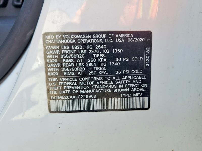 2020 Volkswagen Atlas მანქანა იყიდება აუქციონზე, vin: 1V2ME2CAXLC226969, აუქციონის ნომერი: 50483296