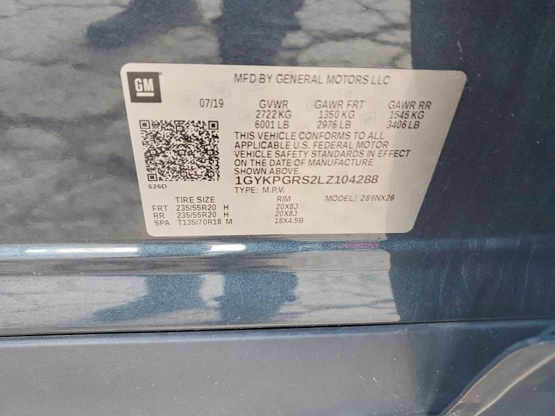 51821056 :رقم المزاد ، 1GYKPGRS2LZ104288 vin ، 2020 Cadillac Xt6 مزاد بيع