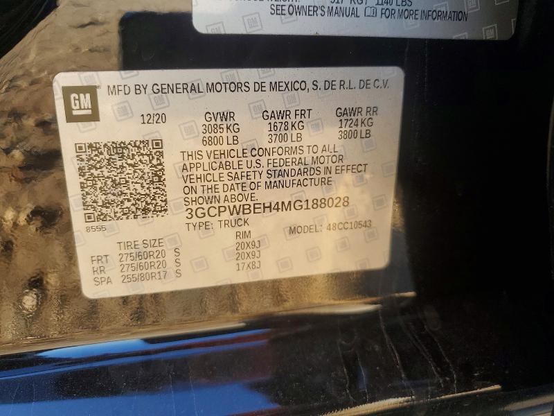 Продаж на аукціоні авто 2021 Chevrolet Silverado, vin: 3GCPWBEH4MG188028, номер лоту: 49011486
