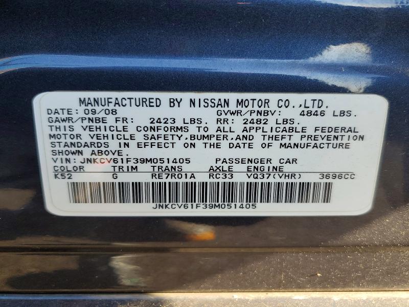 2009 Infiniti G37 Sedan მანქანა იყიდება აუქციონზე, vin: JNKCV61F39M051405, აუქციონის ნომერი: 49266916