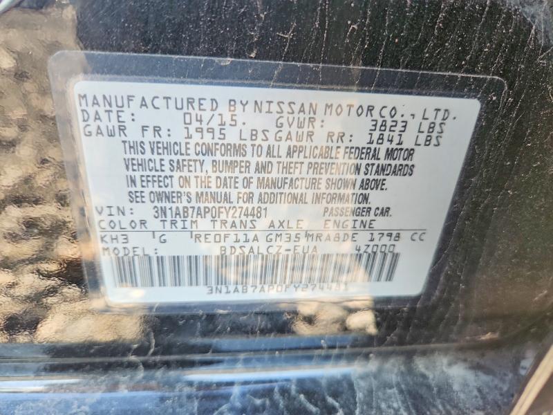 Aukcja sprzedaży 2015 Nissan Sentra, vin: 3N1AB7AP0FY274481, numer aukcji: 50445116