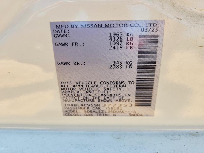 Продаж на аукціоні авто 2025 Nissan Altima, vin: 1N4BL4CV5SN377353, номер лоту: 50151676