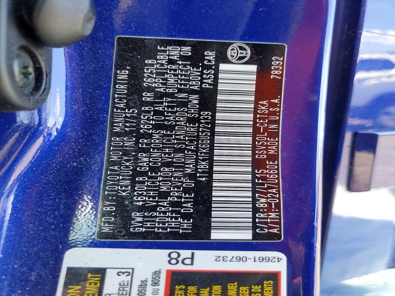 51654836 :رقم المزاد ، 4T1BK1FK6GU572139 vin ، 2016 Toyota Camry مزاد بيع