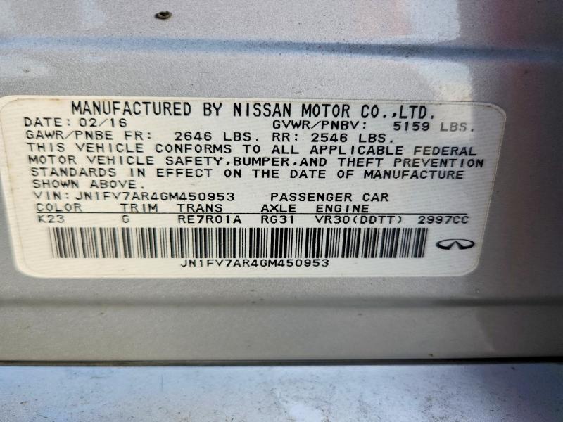 50432426 :رقم المزاد ، JN1FV7AR4GM450953 vin ، 2016 Infiniti Q50 مزاد بيع
