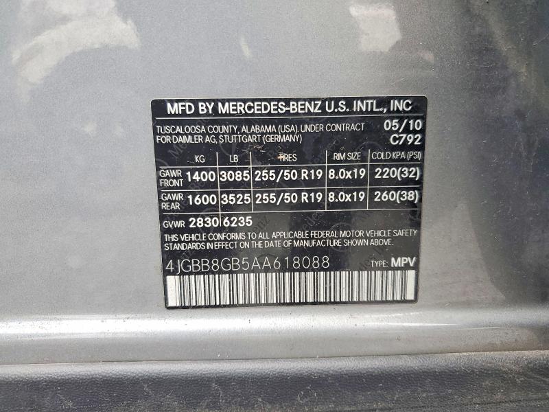 Продаж на аукціоні авто 2010 Mercedes Benz Ml, vin: 4JGBB8GB5AA618088, номер лоту: 48515846