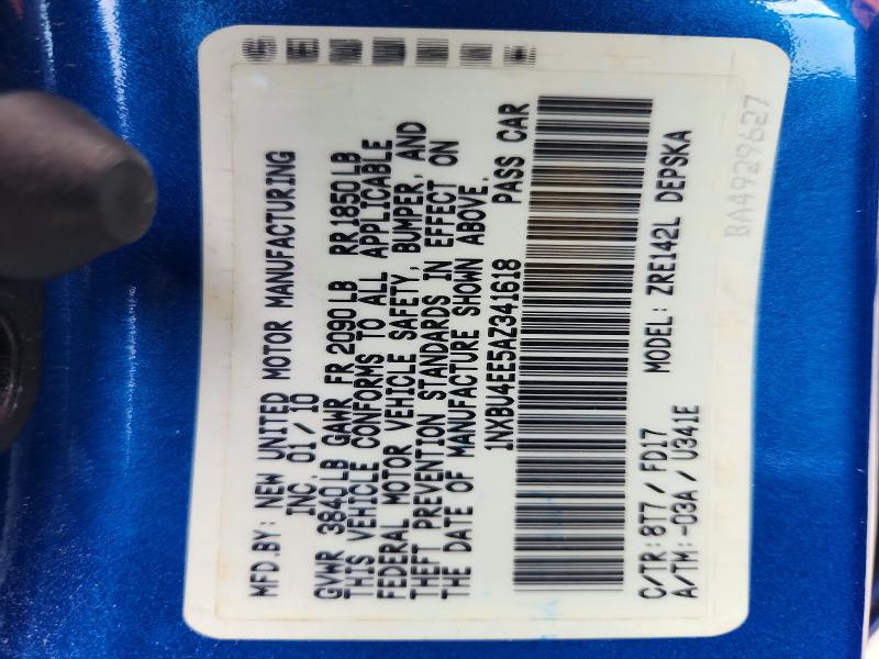 Продаж на аукціоні авто 2010 Toyota Corolla, vin: 1NXBU4EE5AZ341618, номер лоту: 50802586