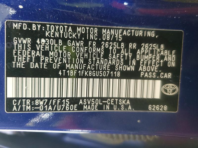 Продаж на аукціоні авто 2016 Toyota Camry, vin: 4T1BF1FK8GU507118, номер лоту: 75274395