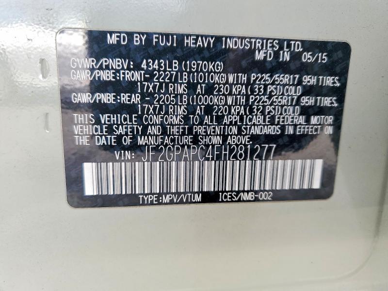 Продажа на аукционе авто 2015 Subaru Xv Crosstrek, vin: JF2GPAPC4FH281277, номер лота: 50830856