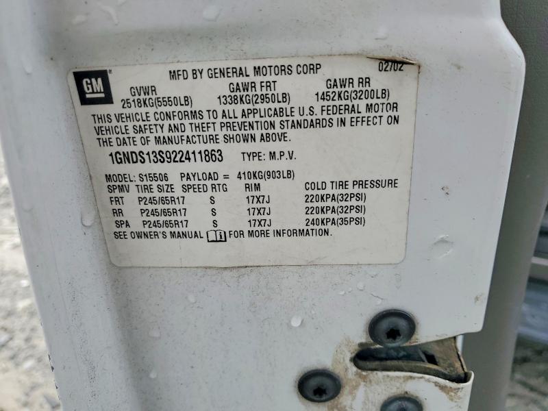 2002 Chevrolet Trailblazer მანქანა იყიდება აუქციონზე, vin: 1GNDS13S922411863, აუქციონის ნომერი: 51674276