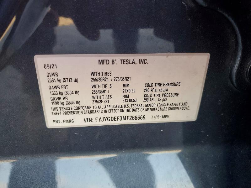 Aukcja sprzedaży 2021 Tesla Model Y, vin: 5YJYGDEF3MF266669, numer aukcji: 50882876