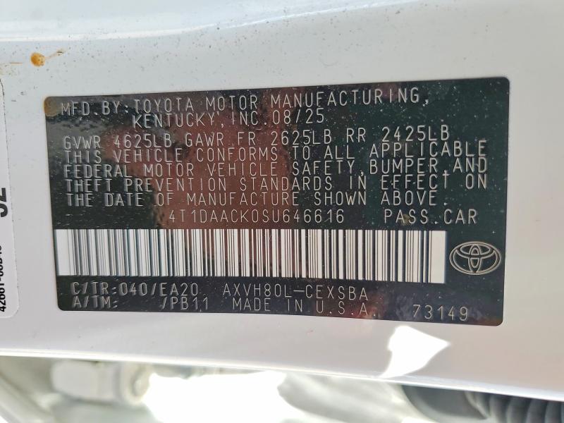 51329306 :رقم المزاد ، 4T1DAACK0SU646616 vin ، 2025 Toyota Camry مزاد بيع