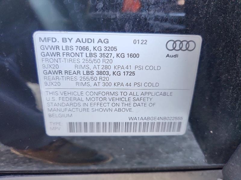 50128526 :رقم المزاد ، WA1AABGE4NB022555 vin ، 2022 Audi E-tron مزاد بيع