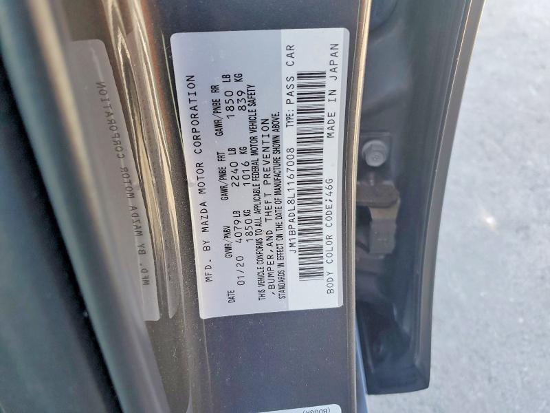 2020 Mazda 3 მანქანა იყიდება აუქციონზე, vin: JM1BPADL8L1167008, აუქციონის ნომერი: 49110796