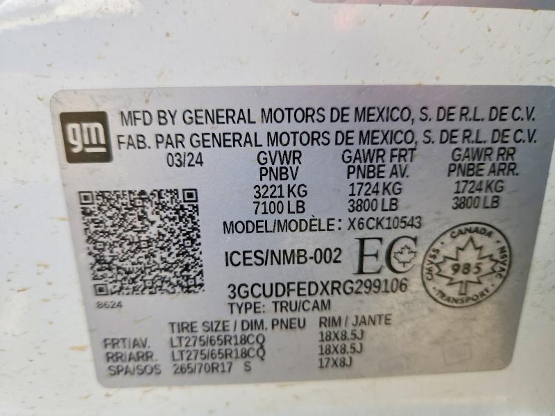 Aukcja sprzedaży 2024 Chevrolet Silverado, vin: 3GCUDFEDXRG299106, numer aukcji: 49366486