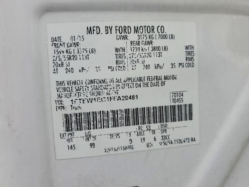 Aukcja sprzedaży 2015 Ford F150, vin: 1FTEW1EG1FFA29481, numer aukcji: 48977616