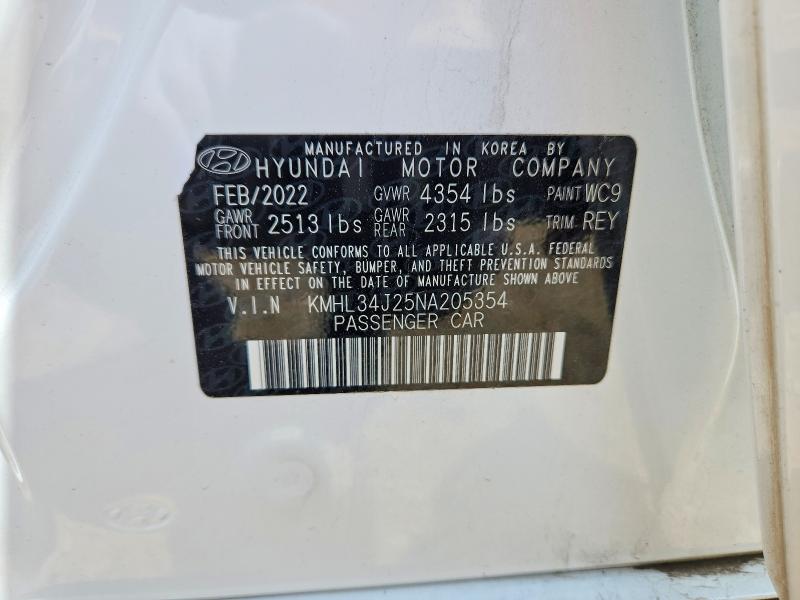 50884446 :رقم المزاد ، KMHL34J25NA205354 vin ، 2022 Hyundai Sonata مزاد بيع