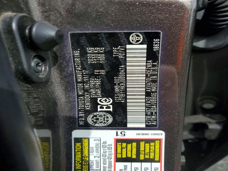 Продаж на аукціоні авто 2018 Toyota Camry, vin: 4T1B11HK8JU050474, номер лоту: 79414355