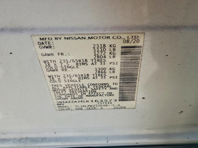 Продажа на аукционе авто 2020 Nissan Murano, vin: 5N1AZ2AJ4LN163573, номер лота: 49545756