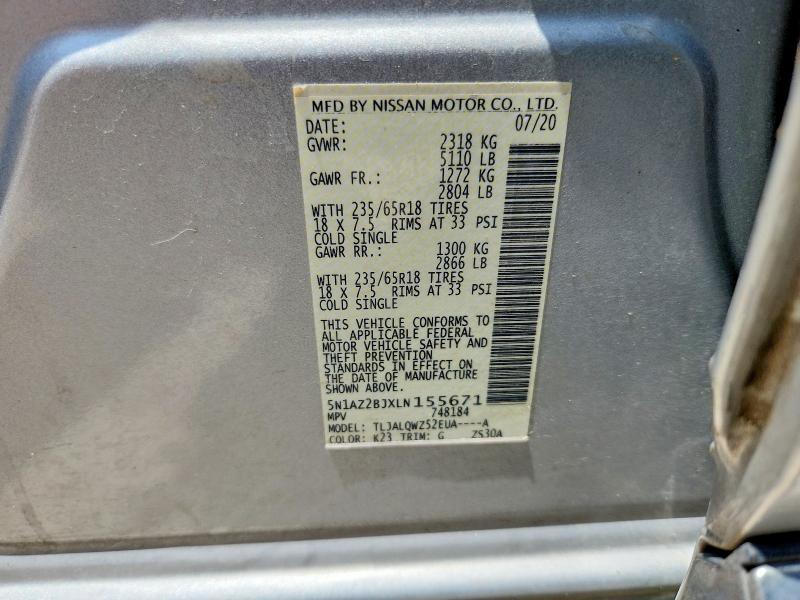 51183916 :رقم المزاد ، 5N1AZ2BJXLN155671 vin ، 2020 Nissan Murano مزاد بيع
