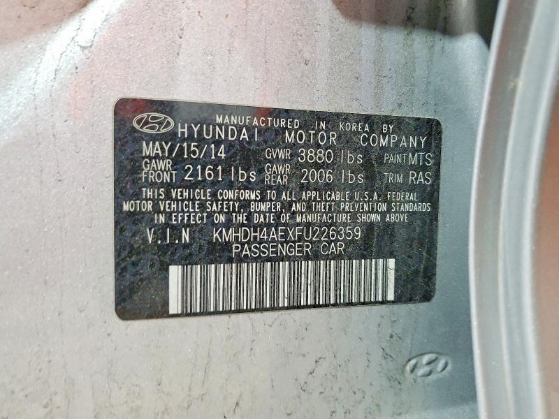 2015 Hyundai Elantra მანქანა იყიდება აუქციონზე, vin: KMHDH4AEXFU226359, აუქციონის ნომერი: 50723456