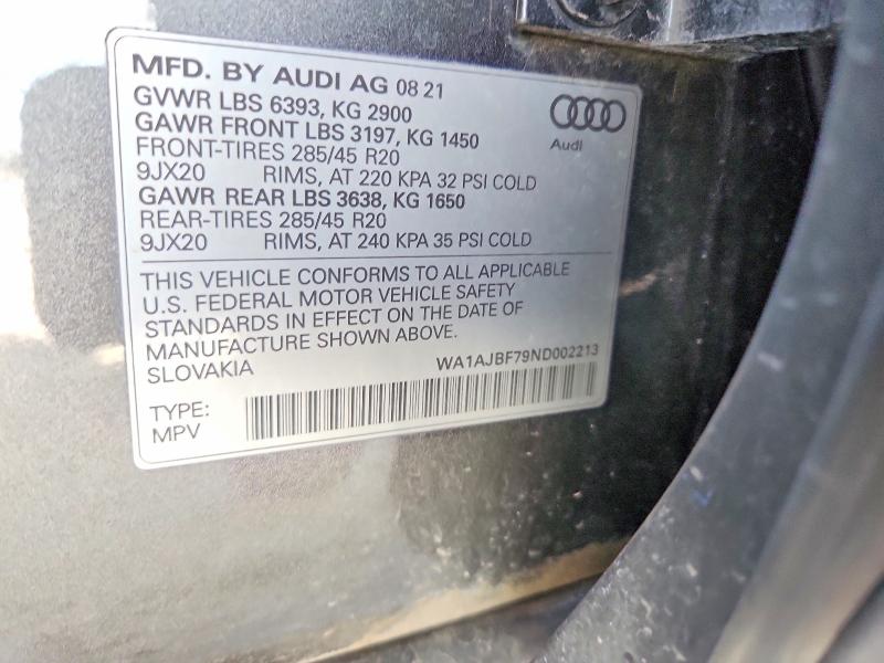 Продажа на аукционе авто 2022 Audi Q7, vin: WA1AJBF79ND002213, номер лота: 49953836